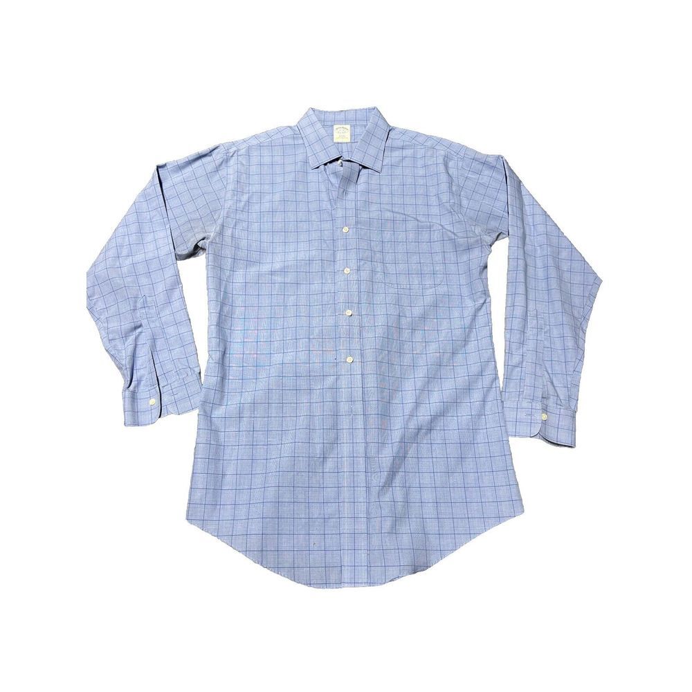 Brooks Brothers Slim Fit Shirt Mens 17 Blue Plaid English Cutaway 1818 Non Iron